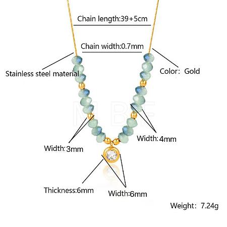 Stainless Steel Crystal Rhinestone Flat Round Pendant Glass Beaded Necklaces for Women GE4228-2-1