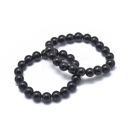 Synthetic Black Stone Bead Stretch Bracelets X-BJEW-K212-A-032-1