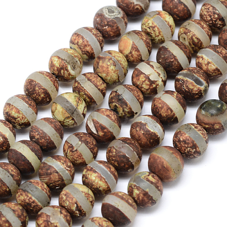 Tibetan Buddhism Jewelry Findings Tibetan Style Striped Pattern dZi Beads TDZI-L002-8mm-01-1