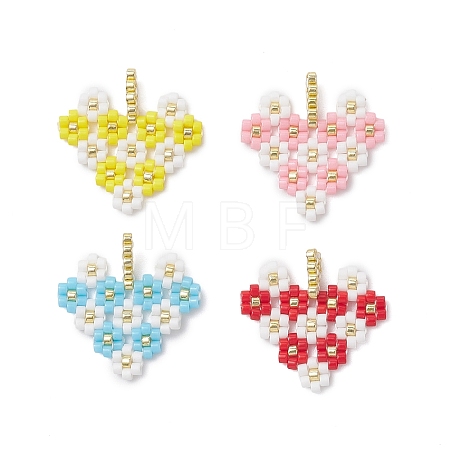 4Pcs MIYUKI Glass Seed Beaded Heart with Flower Pendants PALLOY-MZ01113-1