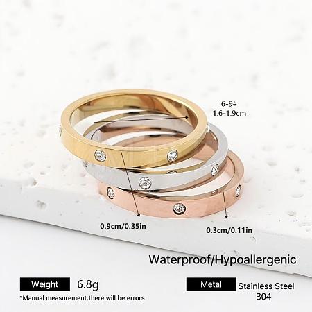 304 Stainless Steel Rhinestone Finger Rings for Women ON2789-2-1