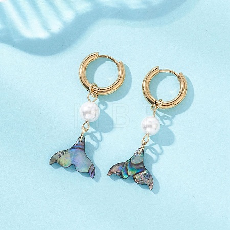 Paua Shell & 202 Stainless Steel Huggie Hoop Earrings EJEW-JE06964-01-1