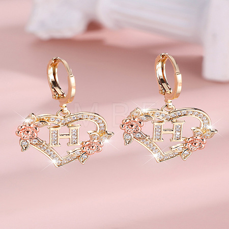 Heart Brass Micro Pave Clear Cubic Zirconia Hoop Earrings FS-WGD5D87-08-1