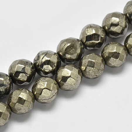 Natural Pyrite Round Beads Strands G-F197-08-6mm-1