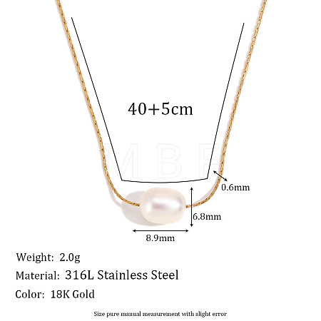 316L Surgical Stainless Steel with Natural Pearl Pendant Necklaces WGEA815-06-1