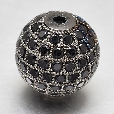 CZ Brass Micro Pave Cubic Zirconia Round Beads ZIRC-L017-14mm-06B-1