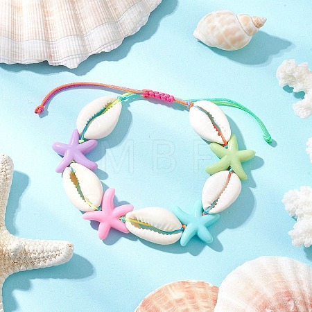 Natural Mixed Cowrie Shell Beads Braided Bead Bracelets BJEW-JB11785-1