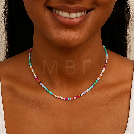 Summer Colorful Round Glass Seed Beaded Necklaces for Women and Girls ZR3315-1