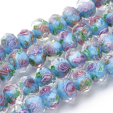 Handmade Gold Sand Lampwork Beads Strands LAMP-SZ0001-28C-1