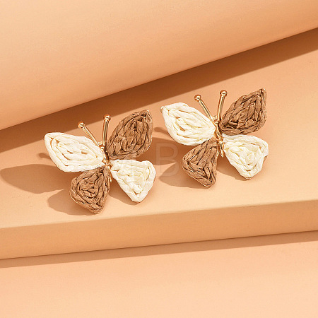 Butterfly Alloy & Raffia Stud Earrings FS-WG27EBF-04-1