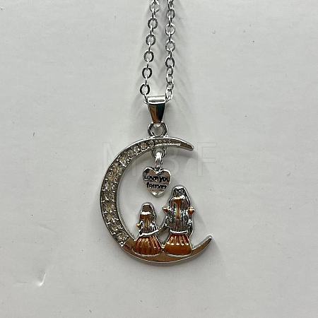 Mother's Day Alloy with Rhinestone Mother Daughter Moon Pendant Necklaces FS-WGC883C-01-1