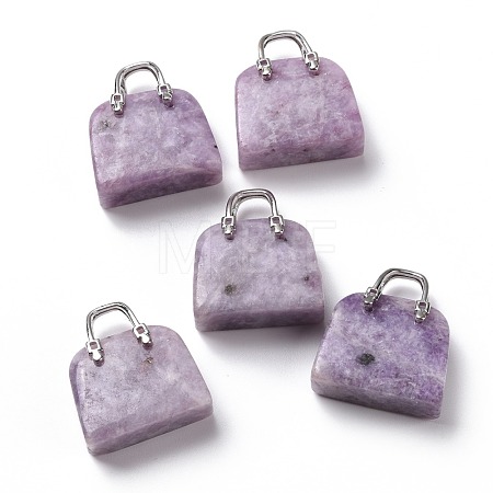 Natural Lepidolite/Purple Mica Stone Brass Pendants KK-E274-01P-08-1
