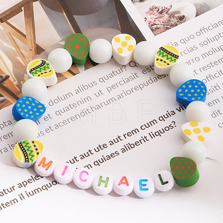 Bohemian Style Easter Polymer Clay & Glass & Resin Beaded Stretch Bracelets for Women Men FS-WG0BA76-01-1