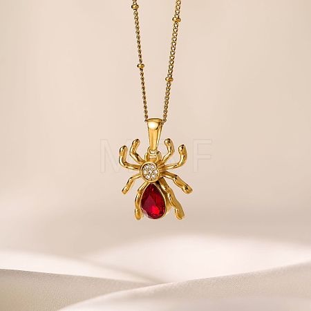 Halloween 304 Stainless Steel Crystal and Siam Rhinestone Pendant Necklaces for Women WGFAA71-02-1
