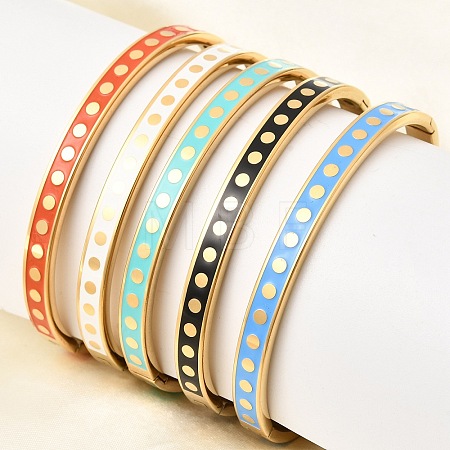 304 Stainless Steel Enamel Bangles BJEW-D408-41G-1