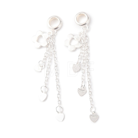 925 Sterling Silver Flower with Heart Tassel European Dangle Charms STER-K187-01S-1