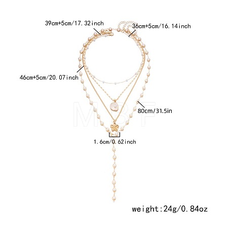 Alloy & Plastic Pearl Pendant 4 Layered Long Tassel Necklaces for Women WG4E668-01-1