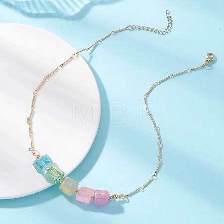 Electroplated Natural Quartz Colorful Nuggets Pendant Brass Bar Link Chain Necklaces for Women NJEW-TA00241-1