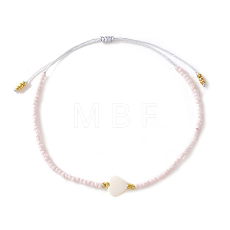 Adjustable Heart Natural Shell & Glass Seed Beaded Braided Bracelets for Women NT9181-1-1