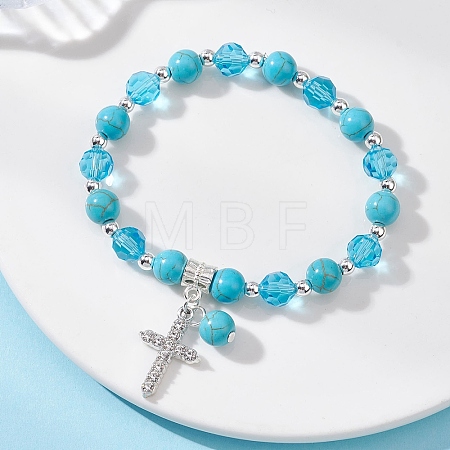 Cross Alloy Rhinestone Charm Bracelets BJEW-JB12882-01-1