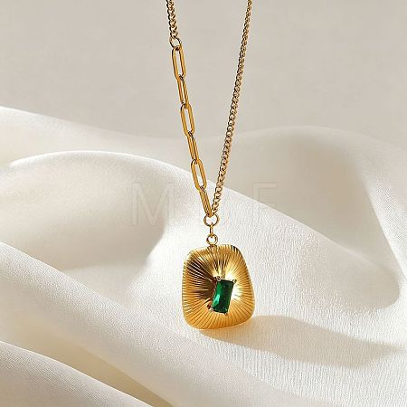 304 Stainless Steel Pave Green Cubic Zirconia Pendant Necklaces WG5E316-01-1