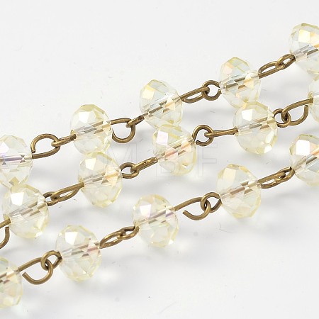 Handmade Electroplate Glass Faceted Rondelle Beads Chains for Necklaces Bracelets Making AJEW-JB00147-06-1