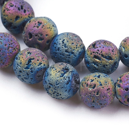 Electroplated Natural Lava Rock Bead Strands X-G-E432-10mm-08-1