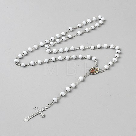 Religious Rondelle Resin Rosary Bead Necklaces NJEW-WH0013-72B-1