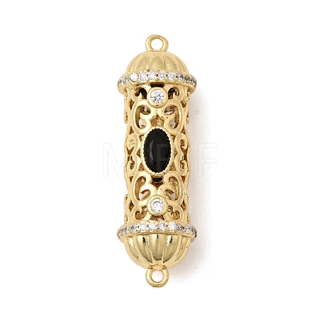 Brass Pave Black and Clear Cubic Zirconia Filigree Cylinder Connector Charms KK-C255-25G-1