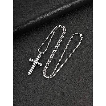 Religion 304 Stainless Steel Hammered Textured Cross Pendant Necklaces WG2F369-02-1