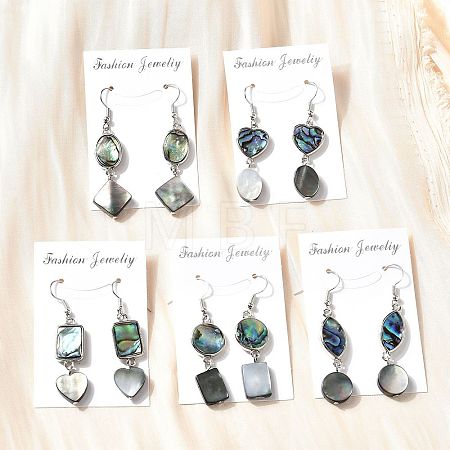Brass Abalone Shell Black shell Dangle Earrings EJEW-D313-01P-1