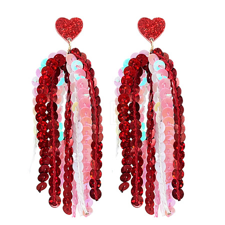 Heart Acrylic & Plastic Glitter Tassel Stud Earrings FS-WGEB983-08-1