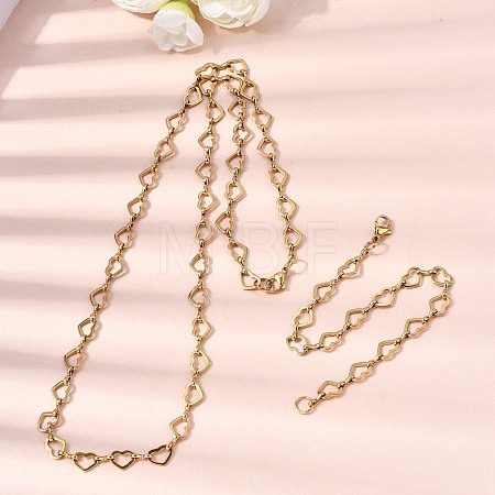 304 Stainless Steel Heart Link Chain Bracelet & Necklace Jewelry Sets SJEW-L199-13G-1