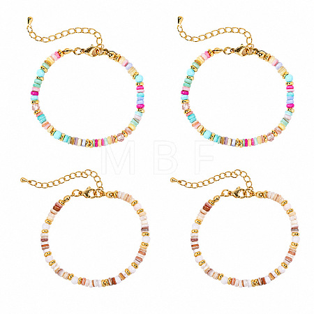 2 Colors Bohemian Dyed Natural Shell Heishi Beaded Bracelet Sets MF5991-8-1