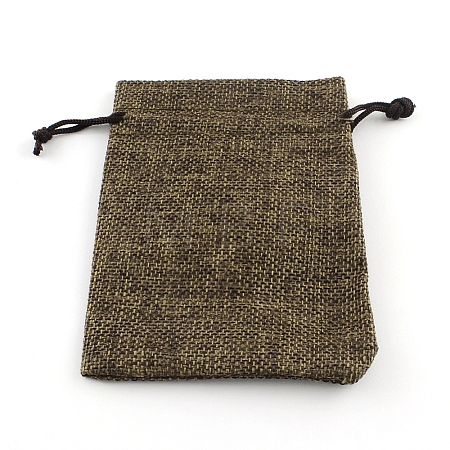 Polyester Imitation Burlap Packing Pouches Drawstring Bags X-ABAG-R005-9x12-05-1
