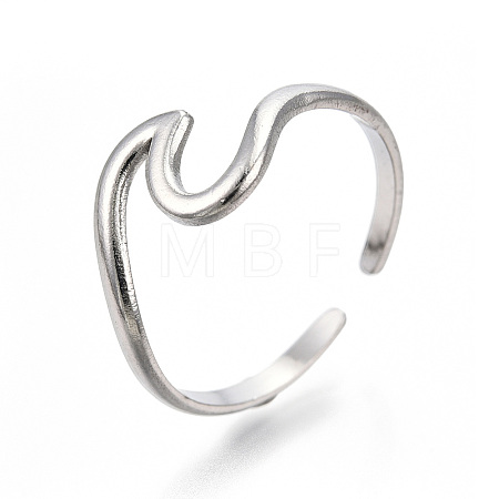 Non-Tarnish 304 Stainless Steel Sea Wave Cuff Rings X-RJEW-N038-115P-1