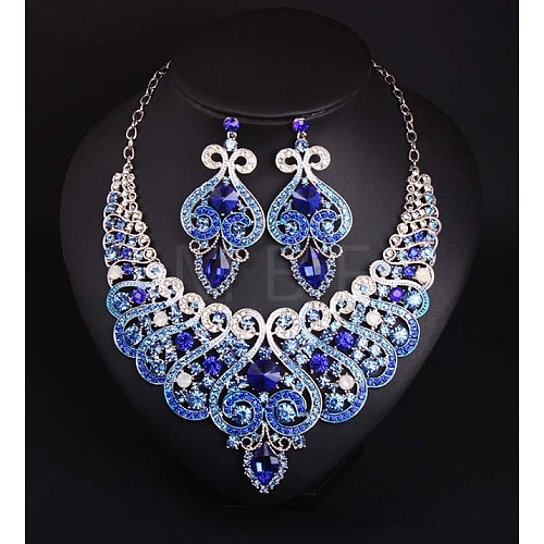 Alloy Rhinestone Bib Necklaces & Dangle Earrrings Sets for Women WG32480-02-1