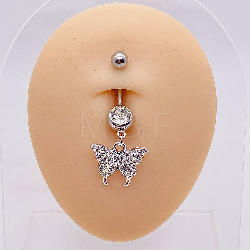 316L Surgical Stainless Steel Crystal Rhinestone Dangle Belly Rings WG83815-02-1