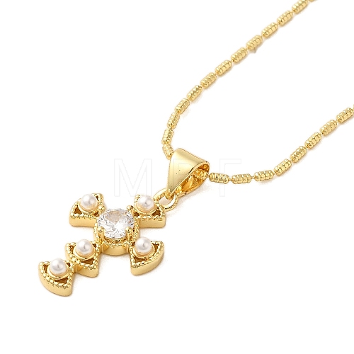 Brass Pave Clear Cubic Zirconia Cross Pendant Necklaces for Women NJEW-K381-04G-1