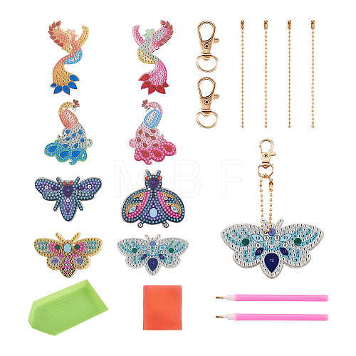 Beadthoven DIY 2 Set Butterfly & Phoenix Diamond Painting Key Chain Kits DIY-BT0002-23-1