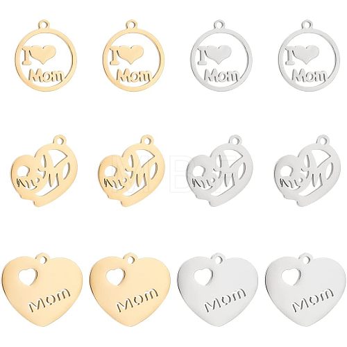 Unicraftale 12Pcs 6 Style 304 Stainless Steel Pendants STAS-UN0039-83-1