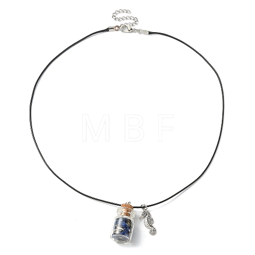 Glass Bottle & Alloy Sea Horse Pendant Necklace NJEW-FZ00014-1