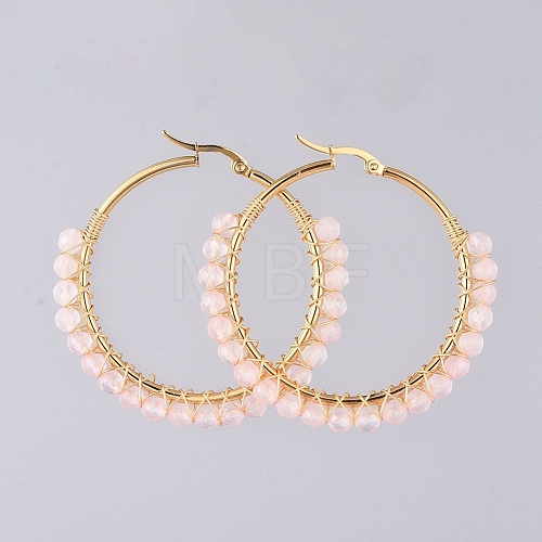 Beaded Hoop Earrings X-EJEW-JE03830-03-1