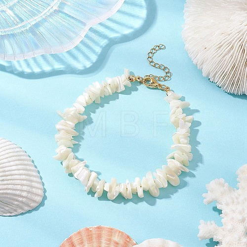 Natural White Mother of Pearl Shell Chip Bead Bracelets for Couple Friendship BJEW-JB11533-02-1