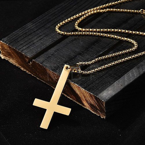 304 Stainless Steel Inverted Cross Pendant Box Chain Necklaces NJEW-NH0001-07G-1