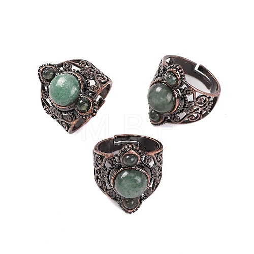 Natural Green Aventurine Retro Finger Rings RJEW-B067-01R-19-1