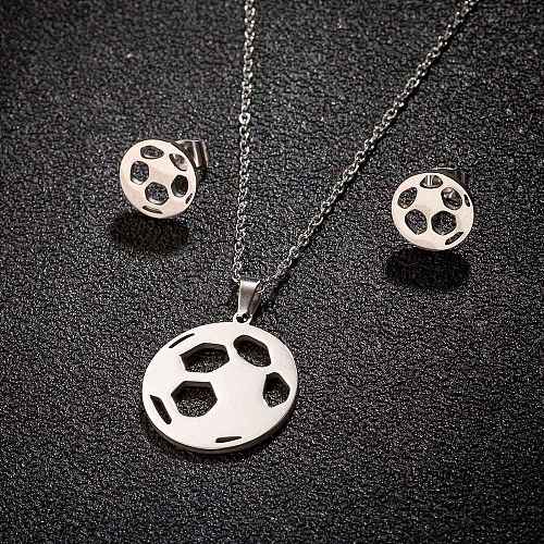 Stainless Steel Flower Stud Earrings & Pendant Necklaces Sets for Women PW-WG215D6-06-1