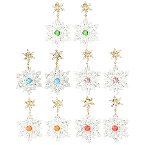 Christmas Snowflake Glass Seed Braided Dangle Earrings EJEW-MZ00233-1