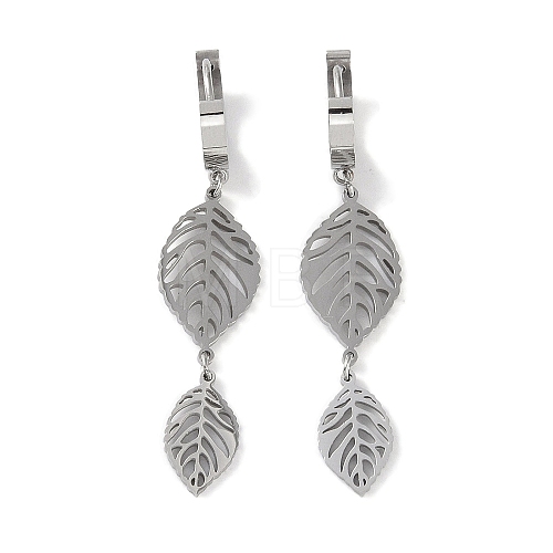 Hollow Leaf 304 Stainless Steel Dangle Earrings EJEW-L283-031P-1