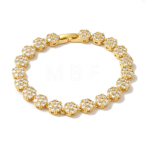 Rack Plating Brass Pave Cubic Zirconia Flower Link Chain Bracelets for Women BJEW-A018-03G-03-1